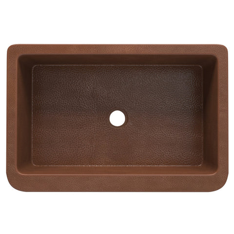 ANZZI Miletus Farmhouse Handmade Copper 33 in. 0-Hole Single Bowl Kitchen Sink in Hammered Antique Copper