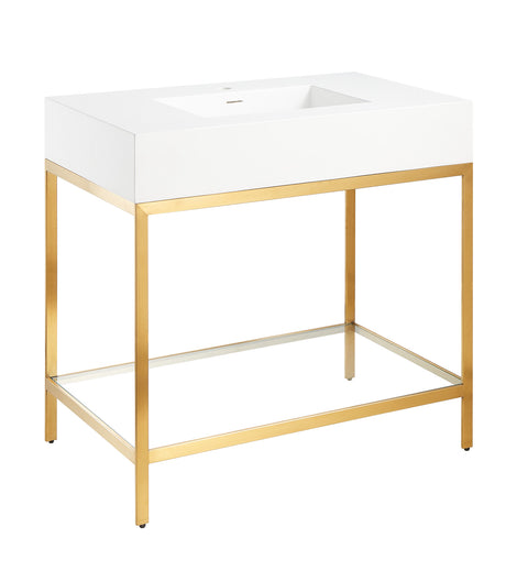 Ventura 36 in. Console Sink in Brushed Gold with Matte White Counter Top