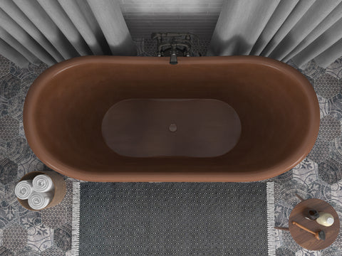 Nero 70 in. Handmade Copper Double Slipper Flatbottom Non-Whirlpool Bathtub in Hammered Antique Copper