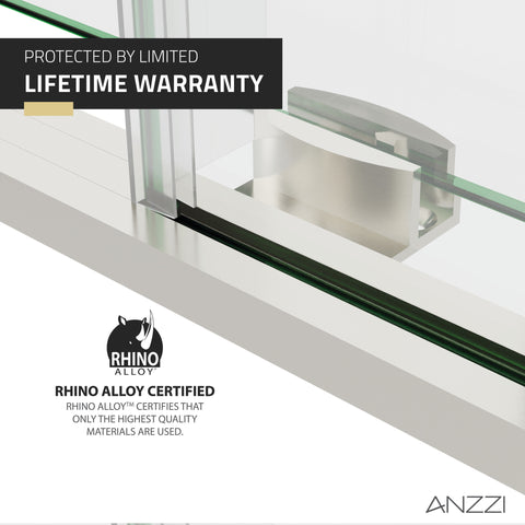 ANZZI 60" x 76" Frameless Sliding Shower Door, 3/8" TSUNAMI GUARD Glass, Exposed Rollers and RHINO ALLOY Hardware, Brushed Nickel