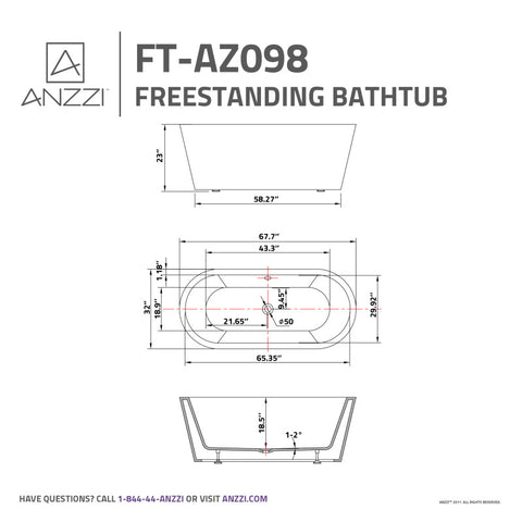 ANZZI Chand 67 in. Acrylic Flatbottom Freestanding Bathtub in White