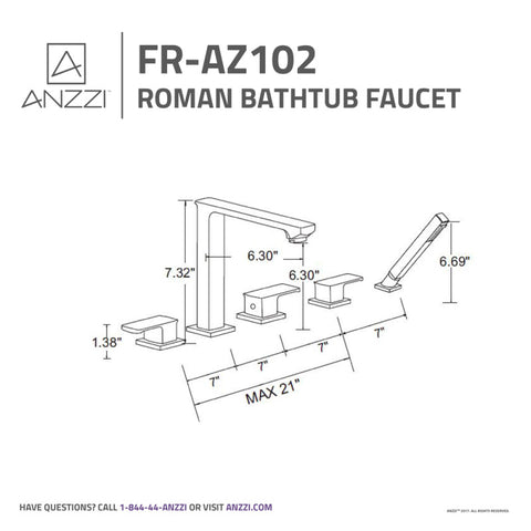 ANZZI Shore 3-Handle Deck-Mount Roman Tub Faucet with Handheld Sprayer