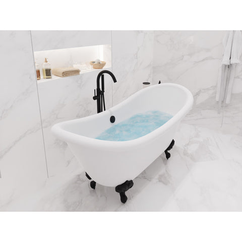 ANZZI Falco 5.8 ft. Claw Foot One Piece Acrylic Freestanding Soaking Bathtub in Glossy White with Matte Black Feet