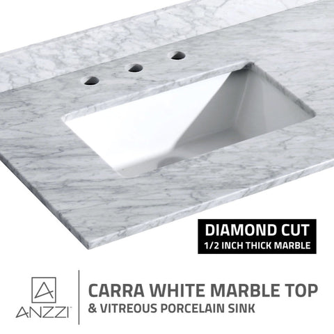 ANZZI Montaigne 30 in. W x 22 in. D Bathroom Bath Vanity Set with Carrara Marble Top with White Sink