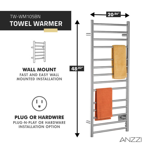 ANZZI Elgon 14-Bar Stainless Steel Wall Mounted Towel Warmer Rack