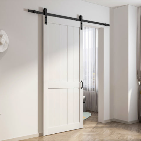 ID-AZBD05 - ANZZI ANZZI Heavy Duty Sturdy Sliding Barn Door - 36x84'' White Sliding Wood Single Sliding Barn Door - Solid Core MDF + PVC - Knockdown Design - Sliding Door Hardware Kit Included - Space-Saving Solution