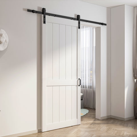 ANZZI ANZZI Heavy Duty Sturdy Sliding Barn Door - 36x84'' White Sliding Wood Single Sliding Barn Door - Solid Core MDF + PVC - Knockdown Design - Sliding Door Hardware Kit Included - Space-Saving Solution