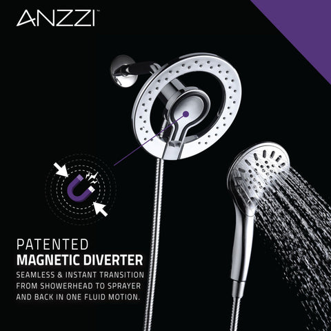 ANZZI Magnetic Valkyrie Multi-Spray Retro-Fit 7.48 in. Dual Wall Mount Fixed and Handheld Shower Head with Magna-Diverter