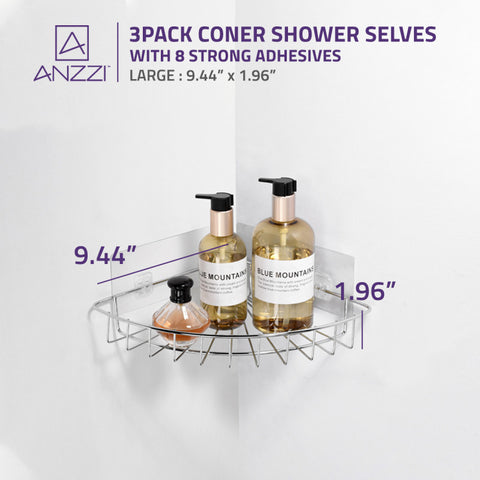 3-Piece Corner Shower Caddy Shelf Set with 8 Adhesive in Chrome