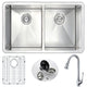 ANZZI VANGUARD Undermount 32 in. Double Bowl Kitchen Sink with Singer Faucet in Polished Chrome