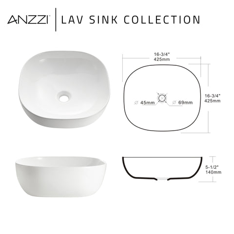Siena Series 17 in. Ceramic Rounded Vessel Square Bathroom Sink Basin in White