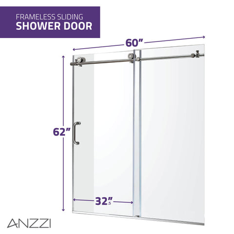 ANZZI Don Series 60 in. x 62 in. Frameless Sliding Tub Door