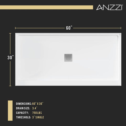 ANZZI Alexander 60 in. x 30 in. Shower Base in White