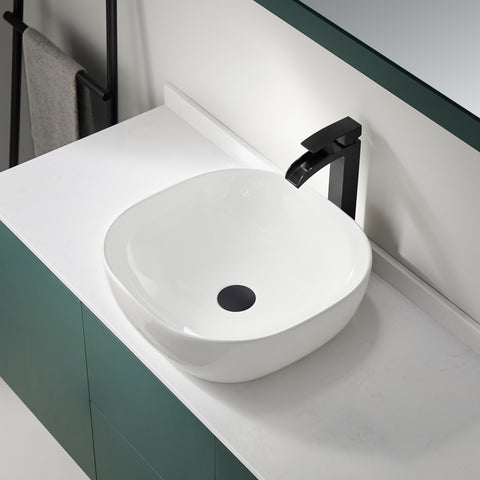 Siena Series 17 in. Ceramic Rounded Vessel Square Bathroom Sink Basin in White
