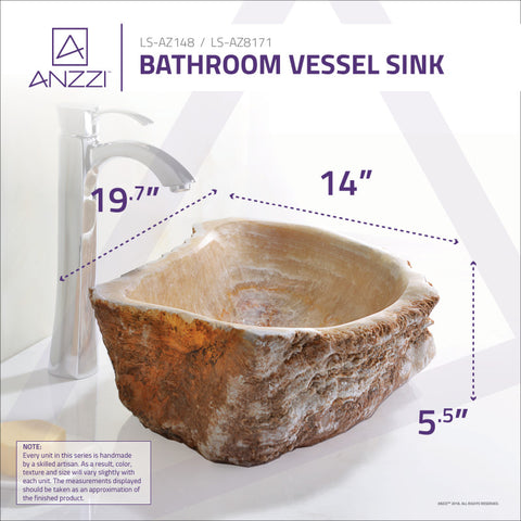 ANZZI Daniil Vessel Sink in Dark Honey Onyx