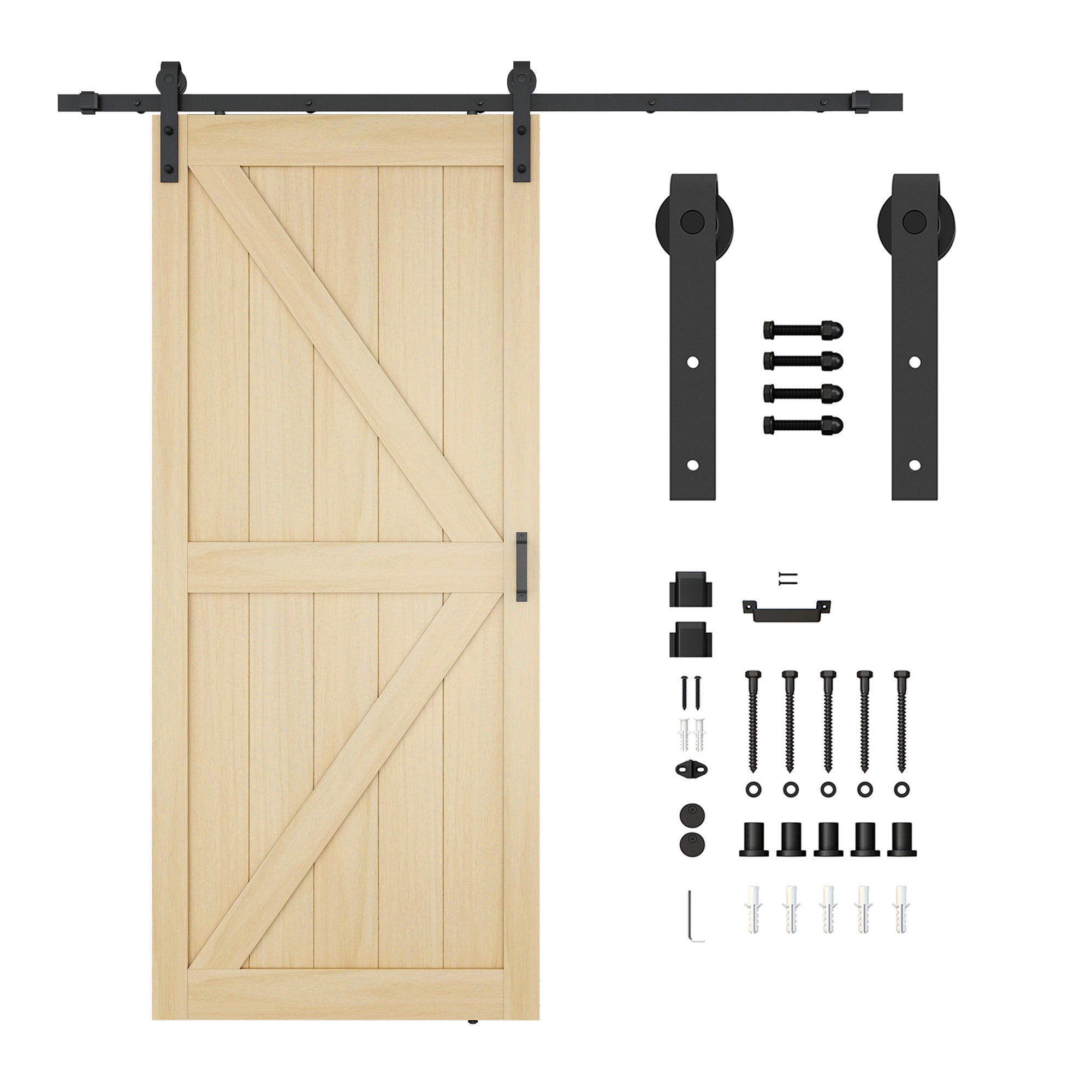 Mammoth Series 36 in. x 84 in. All Natural Finish MDF Interior Sliding Barn Door with Hardware Kit in Matte Black