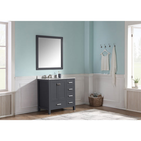 VT-MRCT0036-GY - ANZZI Chateau 36 in. W x 22 in. D Bathroom Bath Vanity Set in Gray with Carrara Marble Top with White Sink