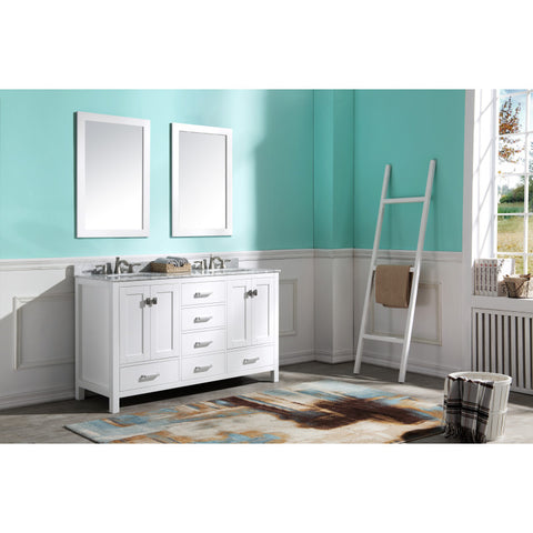 VT-MRCT0060-WH - ANZZI Chateau 60 in. W x 22 in. D Bathroom Vanity Set in White with Carrara Marble Top with White Sink