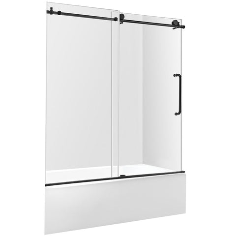 ANZZI 60 in. L x 30 in. W Right Drain Tub in White and 60 in. W x 62 in. H Frameless Sliding Tub Door in Matte Black Finish