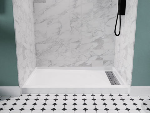 Alexander 60 in. L x 32 in. W Alcove Shower Pan Base with Right Drain in Glossy White Marine Acrylic