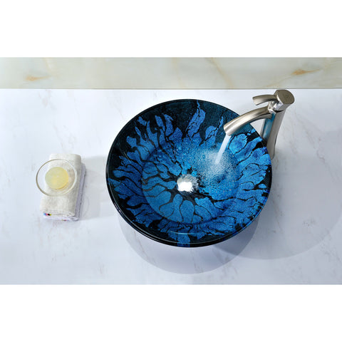 LS-AZ046 - ANZZI Key Series Deco-Glass Vessel Sink in Lustrous Blue and Black