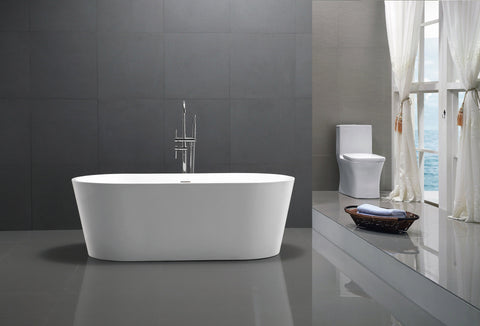 Chand Series 67 in. x 32 in. Flat Bottom Acrylic Freestanding Soaking Bathtub with Center Drain in Glossy White