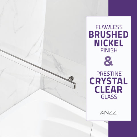 28 in. x 56 in. Frameless Tub Door with TSUNAMI GUARD in Brushed Nickel