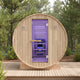 4-6-Person Outdoor Barrel Wet Sauna in White Cedar with ETL-Certified 6.2kW Sauna Rock Heater, and Bitumen Shingle Roof