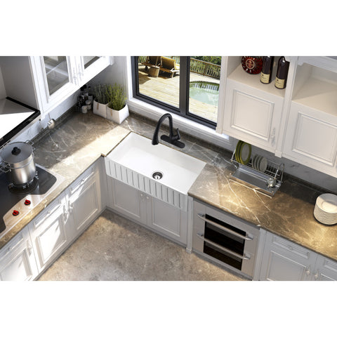 K-AZ226-1A - ANZZI Roine Farmhouse Reversible Apron Front Solid Surface 36 in. Single Basin Kitchen Sink in White