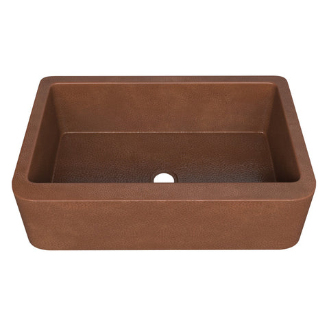 ANZZI Miletus Farmhouse Handmade Copper 33 in. 0-Hole Single Bowl Kitchen Sink in Hammered Antique Copper