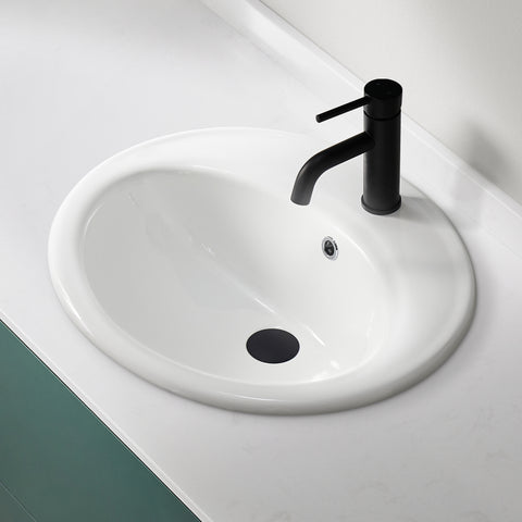 Luna Series 19 in. Ceramic Drop-in Oval Bathroom Sink Basin in White