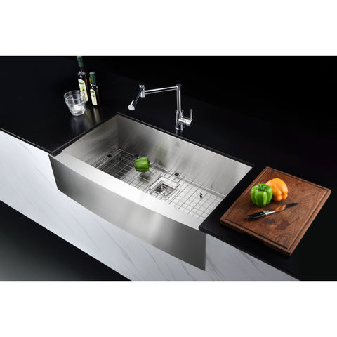 Elysian Farmhouse Stainless Steel 36 in. Single Bowl Kitchen Sink in Brushed Satin