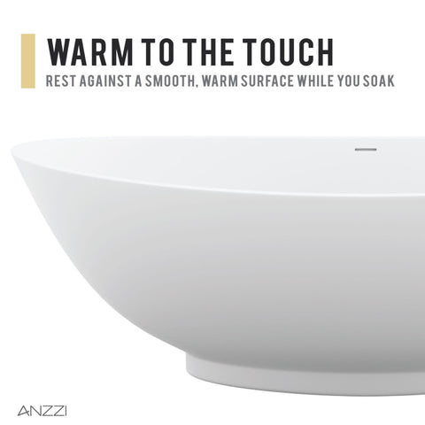 Ala Series 74 in. x 34 in. Flat Bottom Solid Surface Freestanding Soaking Bathtub with Center Drain in Matte White