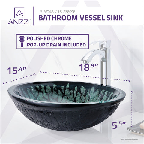 ANZZI Patuvendi Series Deco-Glass Vessel Sink in Lustrous Black