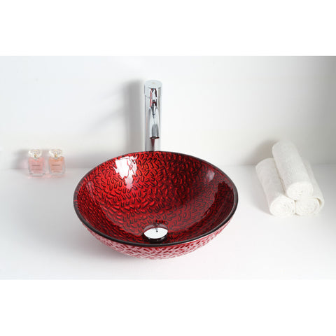 ANZZI Rhythm Series Deco-Glass Vessel Sink in Lustrous Red