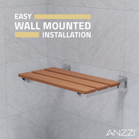 ANZZI Bohemian 18.7 in. Teak Wall Mounted Folding Shower Seat