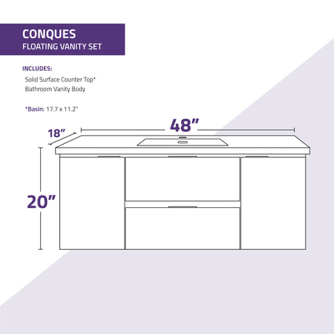 Conques 48 in W x 20 in H x 18 in D Bath Vanity in Rich White