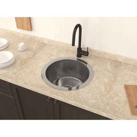 SK-024 - ANZZI Rumelia Drop-in Handmade Copper 17 in. 0-Hole Single Bowl Kitchen Sink in Hammered Nickel