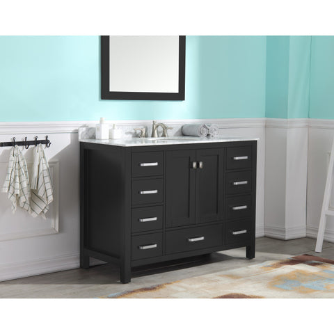 VT-MRCT0048-BK - ANZZI Chateau 48 in. W x 22 in. D Bathroom Bath Vanity Set in Black with Carrara Marble Top with White Sink