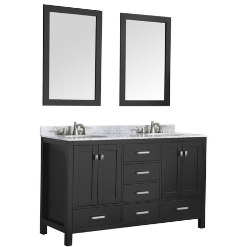 VT-MRCT0060-BK - ANZZI Chateau 60 in. W x 22 in. D Bathroom Vanity Set in Black with Carrara Marble Top with White Sink