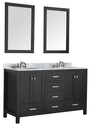 ANZZI Chateau 60" Double Vanity Set (36" H), Handmade Wood Cabinet, Carrara Marble Countertop, Soft-Close Storage, Paladin Protection Finish, Multiple Cabinet Colors