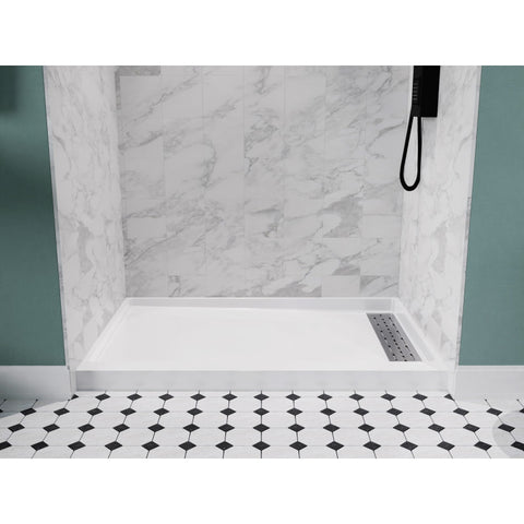 SB-AZ103R - ANZZI ALEXANDER 48 in. x 32 in. Right Drain Shower Base in White