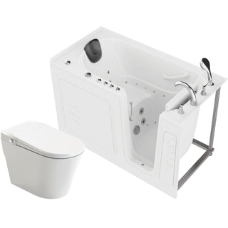 ANZZI Series 30 in. x 60 in. Right Drain Walk-In Whirlpool and Air Tub with Fast Drain in White and Smart Bidet Toilet