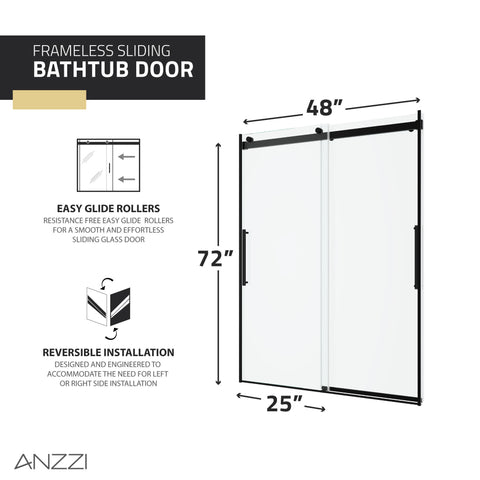 ANZZI Stellar Series 48 in. x 76 in. Frameless Sliding Shower Door with Handle