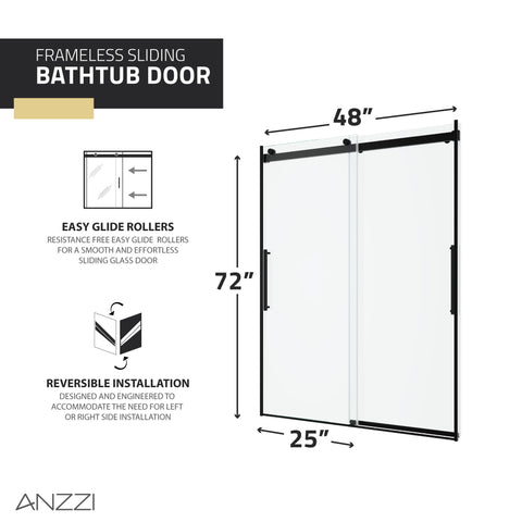 Stellar Series Sliding Frameless Shower Door  with Alcove Shower Base