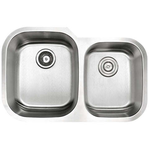 ANZZI MOORE Undermount 32 in. Double Bowl Kitchen Sink with Sails Faucet in Brushed Nickel