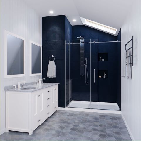 ANZZI Madam Series 60 in. by 76 in. Frameless Sliding Shower Door with Handle