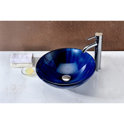 LS-AZ051 - ANZZI Meno Series 17 in. Bathroom Vessel Sink with Scratch-Tough and Stain-Resistant Non-Porous Surface in Lustrous Blue Glass