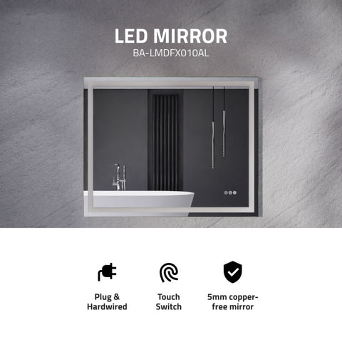 ANZZI 32-in. x 40-in. LED Front Lighting Bathroom Mirror with Defogger