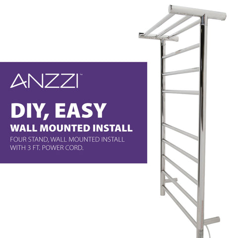 ANZZI Eve 8-Bar Stainless Steel Wall Mounted Electric Towel Warmer Rack